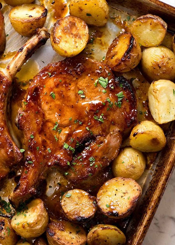 Oven baked pork chops with potatoes