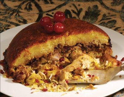 Oven-baked rice (Shirazi polow-ye qalebi)