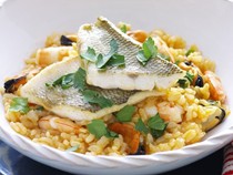 Oven-baked seafood risotto