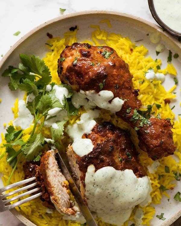 Oven baked tandoori chicken [saffron rice]