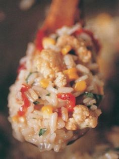Oven-dried cauliflower, corn, and red pepper risotto