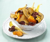 Oven-dried root and fruit chips