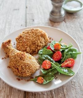 Oven “fried” chicken with baby spinach salad