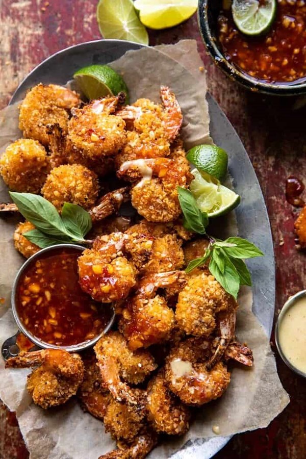 Oven fried coconut shrimp with Thai pineapple chili sauce