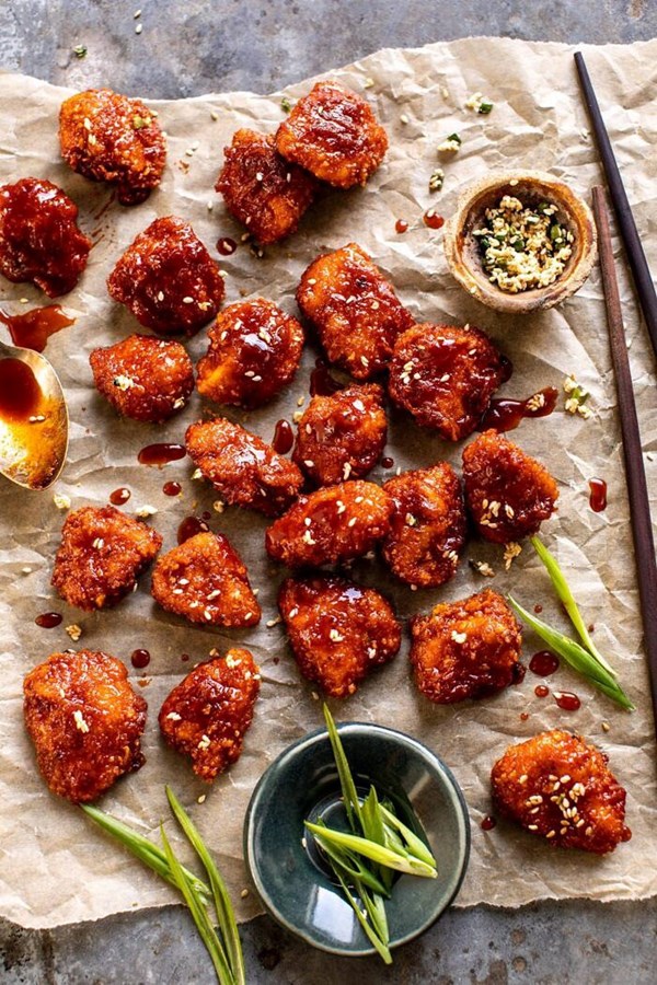 Oven fried Korean popcorn chicken