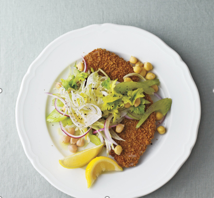 Oven-"fried" pork cutlets with fennel-chickpea slaw