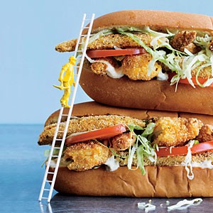 Oven-fried shrimp and okra Louisiana po'boys