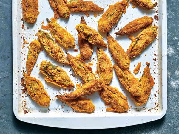 Oven-fried smashed okra 