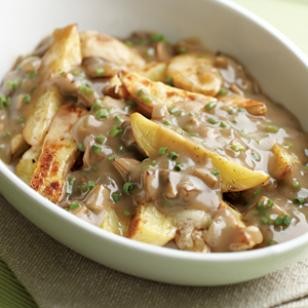 Oven-fry poutine with mushroom gravy