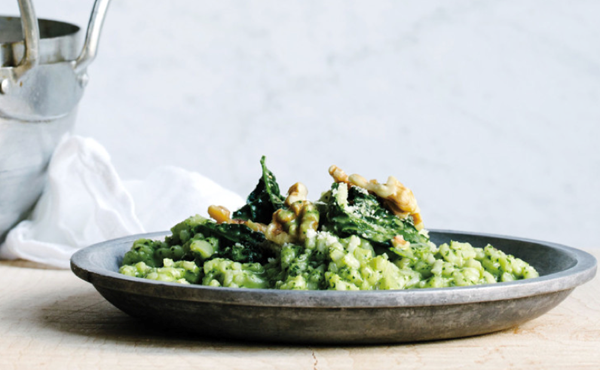 Oven risotto with kale pesto