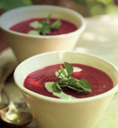 Oven-roasted beet soup with watercress