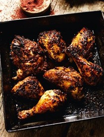 Oven-roasted chicken with sumac, pomegranate molasses, chilli & sesame seeds
