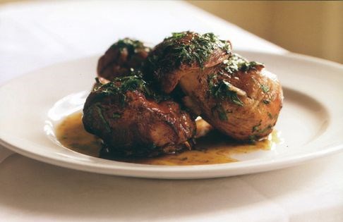 Oven-roasted garlic-studded ceps