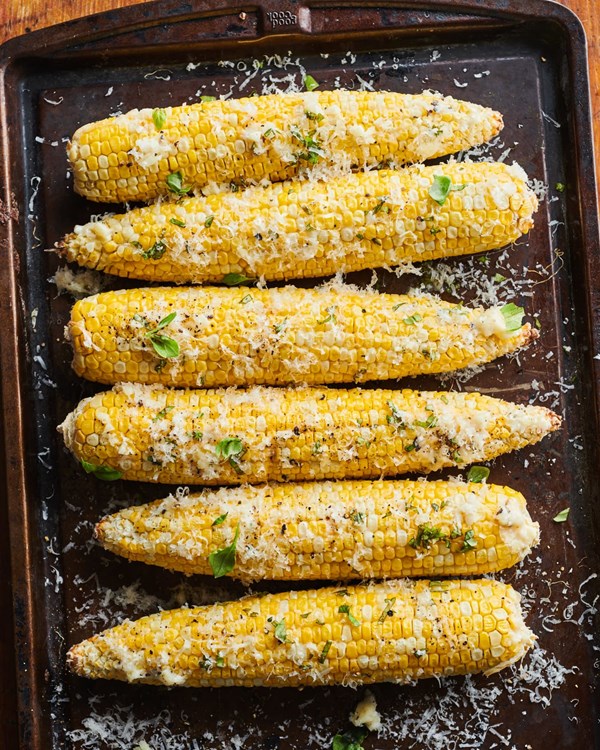 Oven-roasted Parmesan corn on the cob