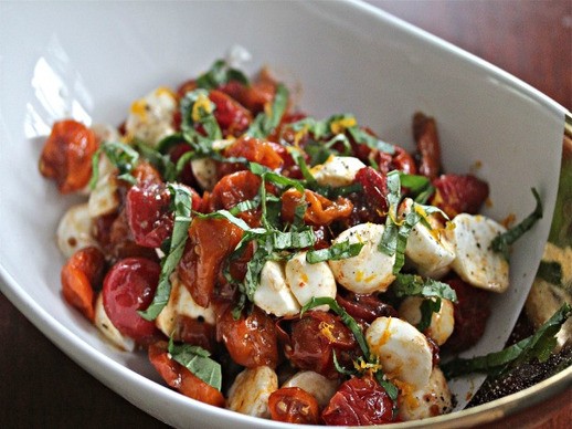 Oven-roasted tomato caprese salad
