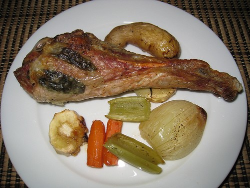 Oven roasted turkey drumsticks and vegetables