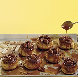 Overnight banana sticky buns with pecans