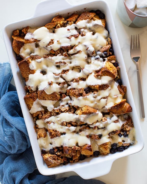 Overnight blueberry cheesecake French toast casserole