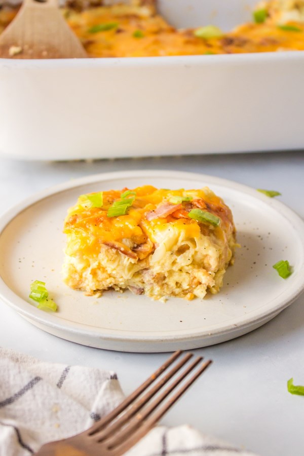 Overnight croissant ham and cheese breakfast casserole