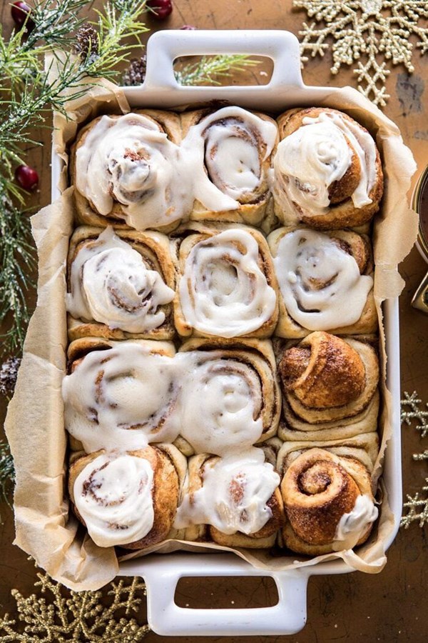 Overnight eggnog brioche cinnamon rolls