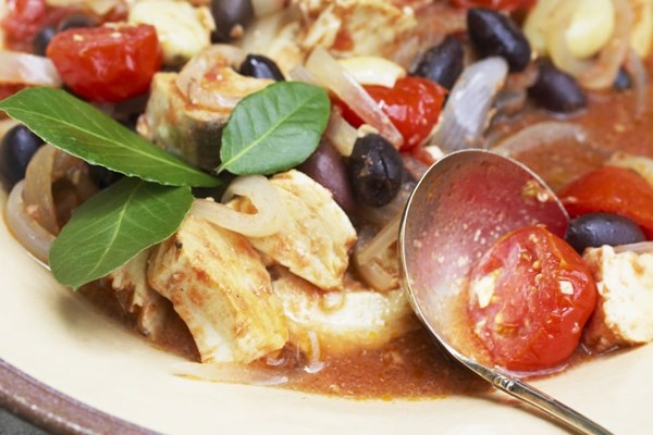 Overnight-marinated swordfish stew