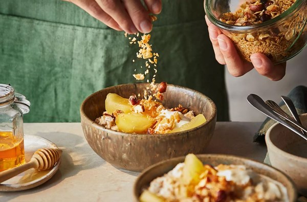 Overnight oats with stewed apple & coconut hazelnut granola