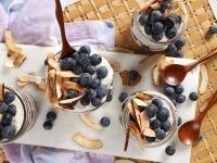Overnight oats with toasted coconut and blueberries