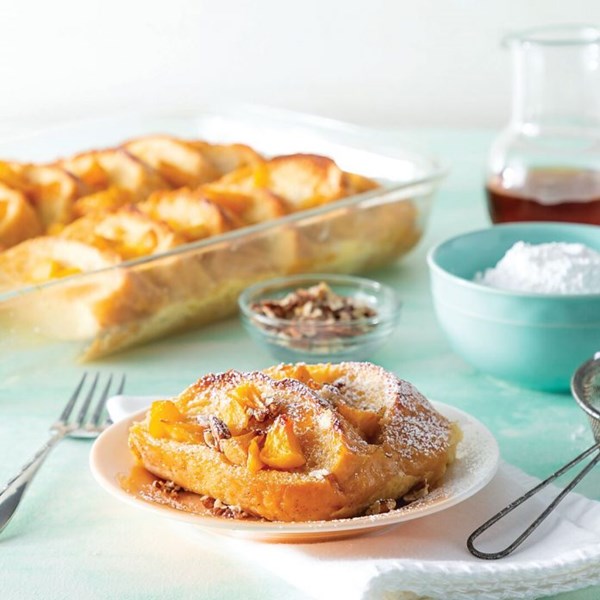 Overnight peach French toast casserole
