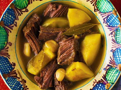 Ox cheeks with quince and bay leaf