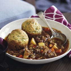 Oxtail and vegetable soup with herb dumplings