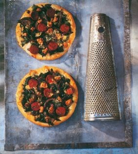 Oyster & spinach pizza with chorizo sausage & melting dolcelatte