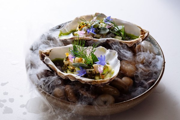 Oyster and scallops with yuzu dressing