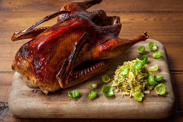  Oyster sauce-glazed goose with Brussels sprouts slaw