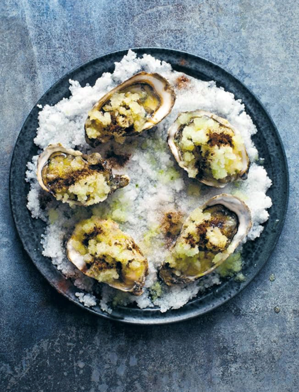 Oysters, apple cider granita & liquorice