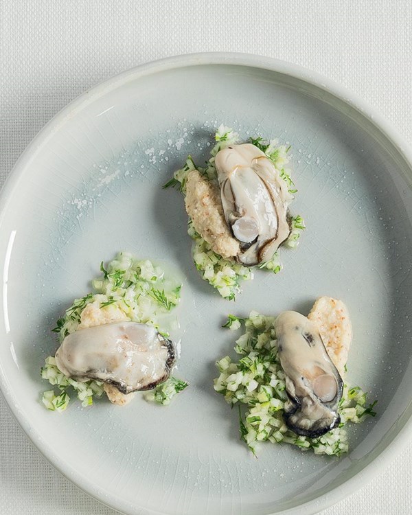 Oysters with apple & fennel slaw