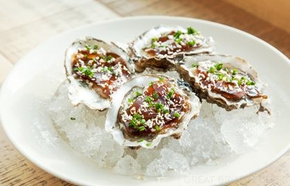 Oysters with beef and horseradish jelly