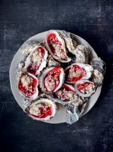 Oysters with blackberry and apple