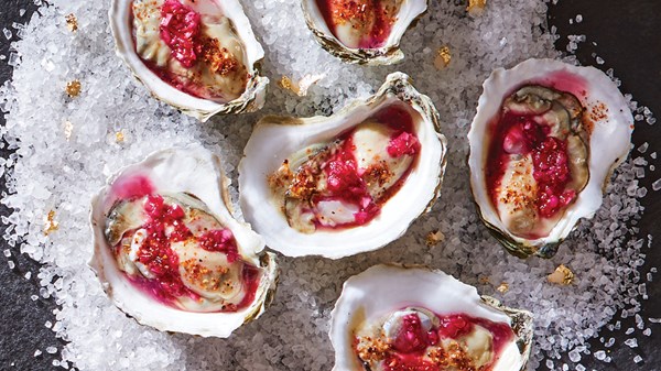 Oysters with blood-orange mignonette and tajín