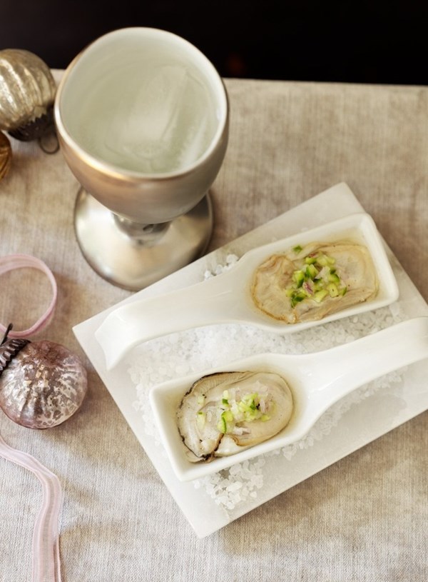 Oysters with Champagne and shallot dressing