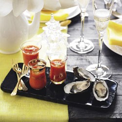 Oysters with gazpacho shot chasers
