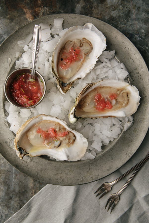Oysters with grapefruit and Meyer lemon mignonette