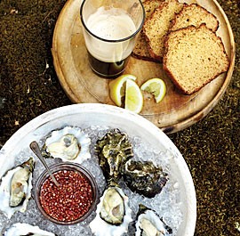 Oysters with Irish soda bread and Guinness stout