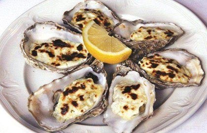 Oysters with laverbread and Stilton