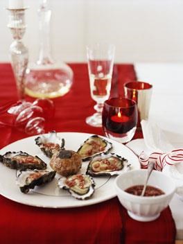 Oysters with mignonette and truffle crépinettes
