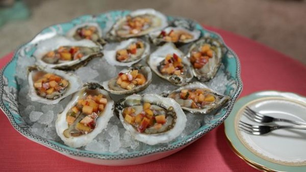 Oysters with peach mignonette