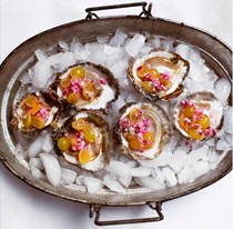 Oysters with pickled grapes