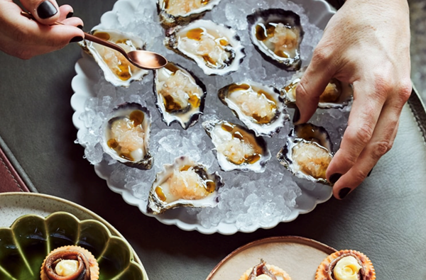 Oysters with pomelo and kombu oil
