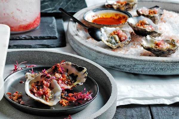 Oysters with smoky bacon dressing