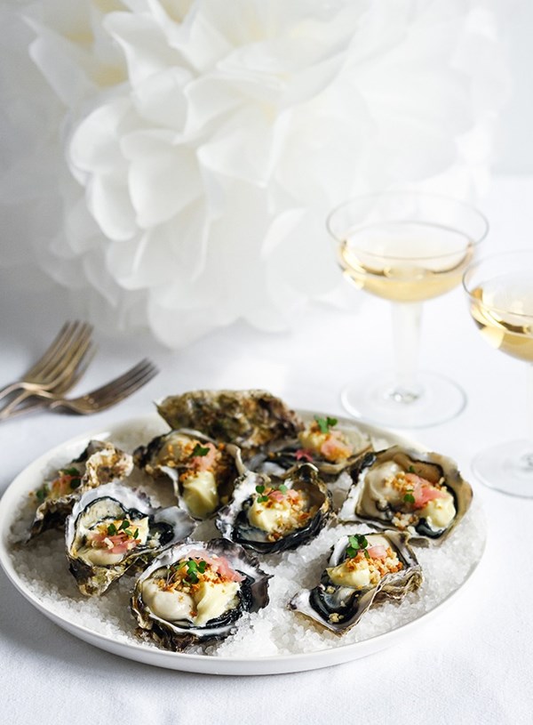 Oysters with wasabi mayo and toasted crumbs