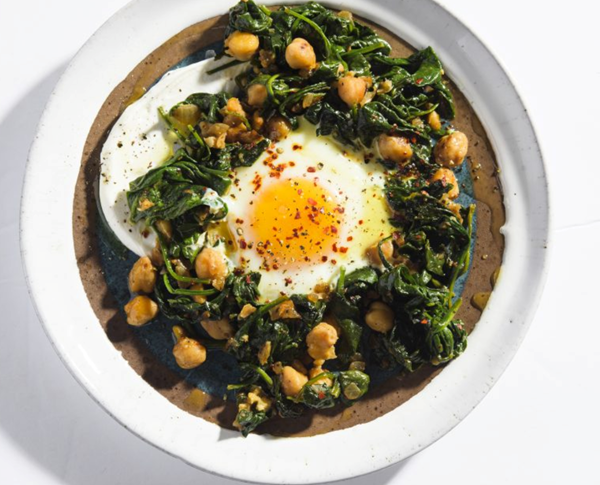 Özlem Warren's eggs with chickpeas and spinach
